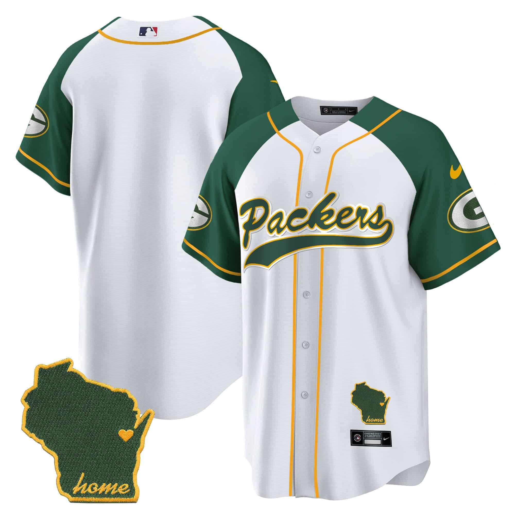 Men Green Bay Packers Blank White 2024 Nike Home Patch Baseball NFL Jersey style 1